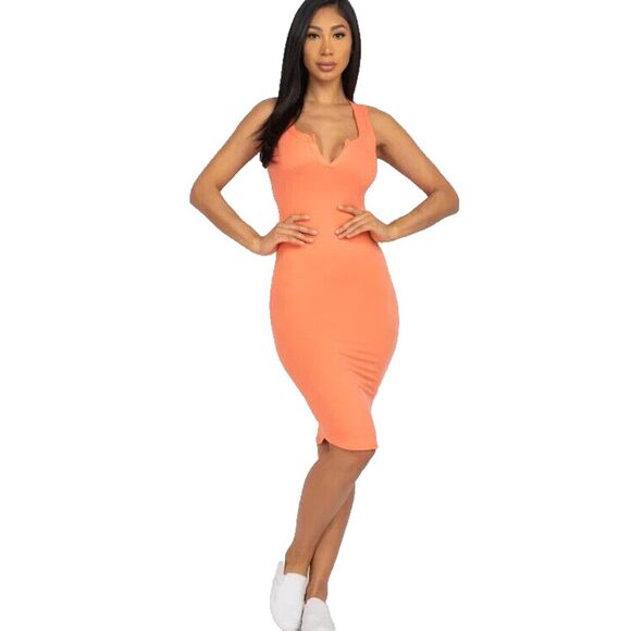 Capella Dresses & Skirts - NEW Capella Small Pale Coral Pencil Dress Split Neck Stretch Bodycon Clubbing